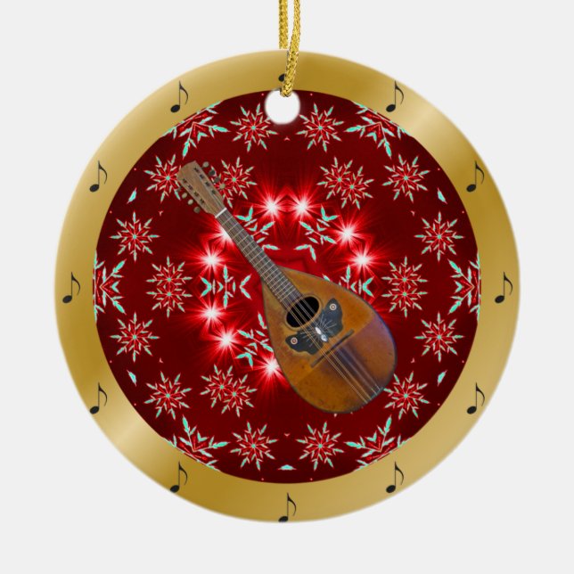 Mandolin ~ Silver ~ Red~ Gold ~ Christmas ~ Ceramic Tree Decoration (Front)