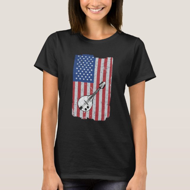 Mandolin Usa Flag Mandolin Player Mandolinist T-Shirt (Front)