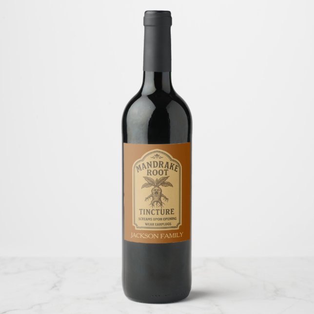 Mandrake Root Tincture Screams Upon Opening Wine Label (Front)
