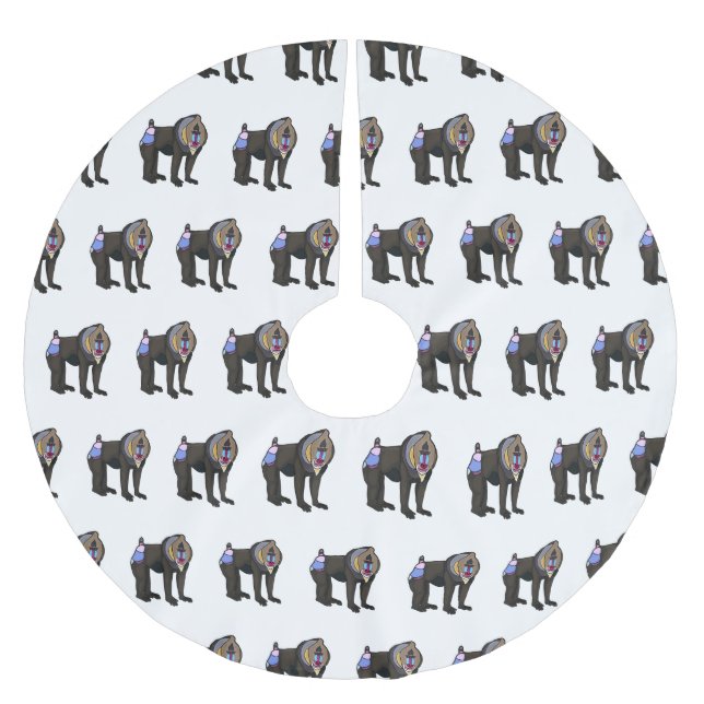 Mandrill cartoon illustration brushed polyester tree skirt (Front)