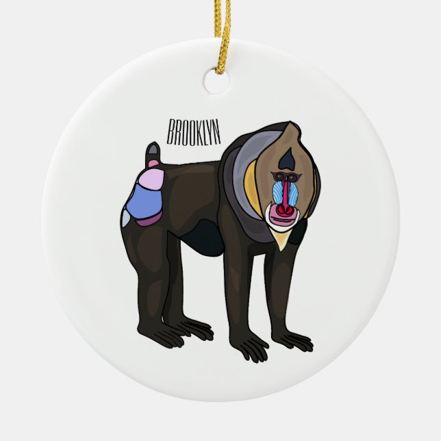 Mandrill cartoon illustration ceramic tree decoration (Front)