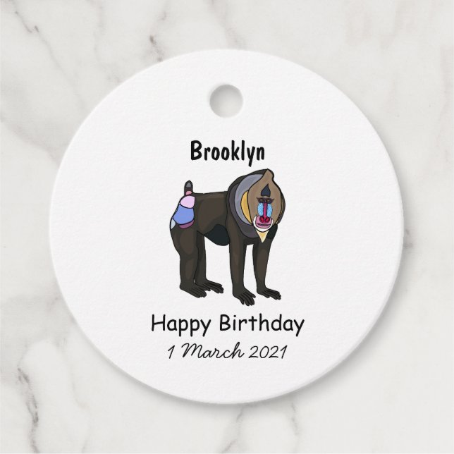 Mandrill cartoon illustration favour tags (Front)