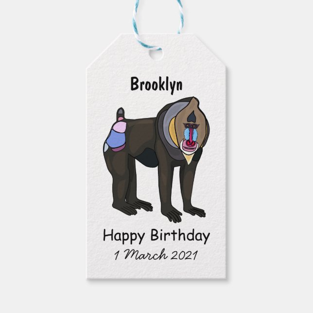 Mandrill cartoon illustration gift tags (Front)