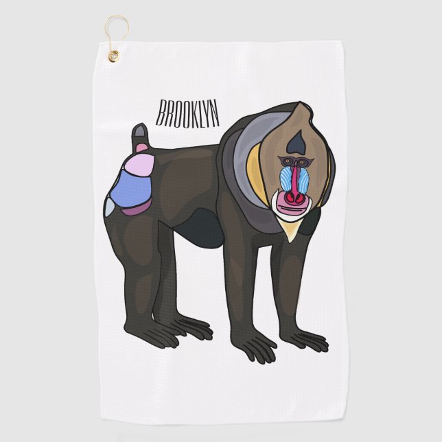 Mandrill cartoon illustration golf towel (Front)