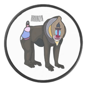 Mandrill cartoon illustration hockey puck