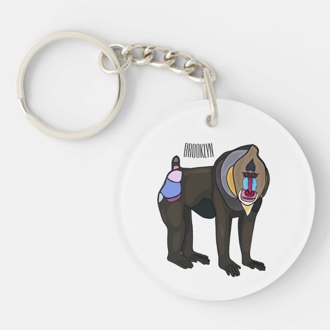 Mandrill cartoon illustration key ring (Front)