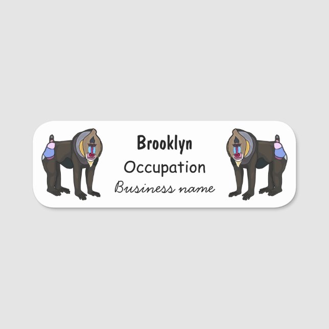 Mandrill cartoon illustration name tag (Front)