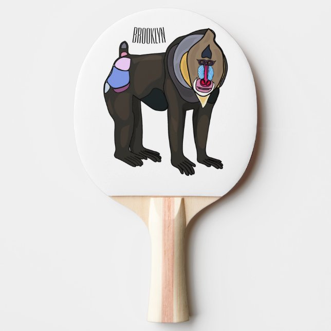 Mandrill cartoon illustration ping pong paddle (Front)