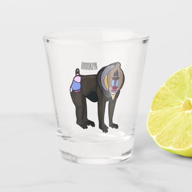 Mandrill cartoon illustration shot glass (Front)