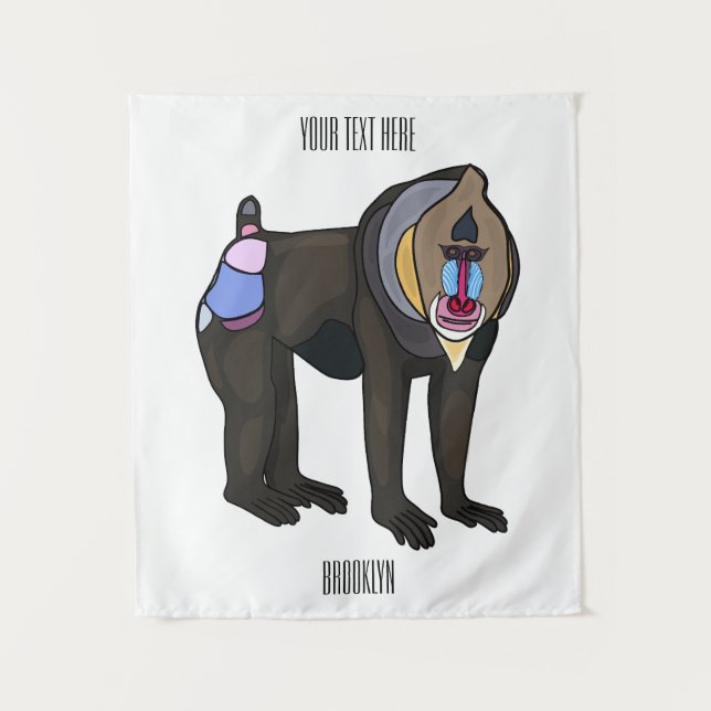 Mandrill cartoon illustration tapestry (Front)