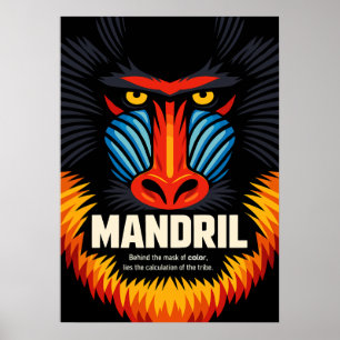 Mandrill Mask Colour Illustration Poster