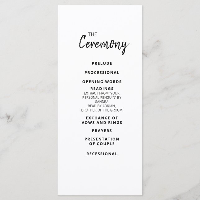 Mandy Minimalist Simple Ceremony Party Program Menu (Front)