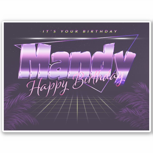 Mandy Name First name lila retro Sticker Birthday (Front)