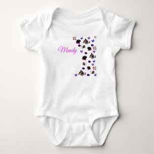 Mandy, Name,  With Guinea Pigs And Pansies,  Baby Bodysuit