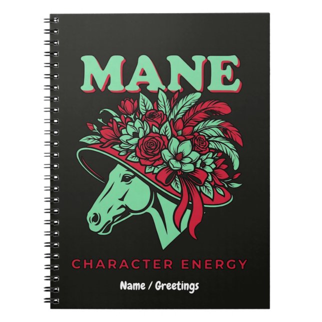  Mane Character Energy Funny Race Day Floral Hat  Notebook (Front)