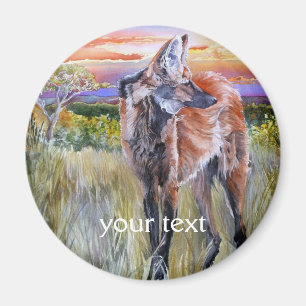 Maned Wolf Watercolor Art Magnet