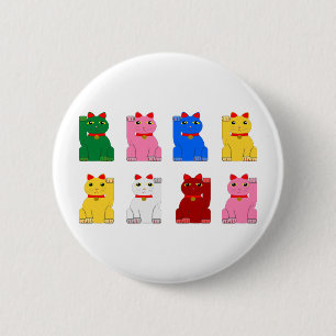 maneki neko 6 cm round badge