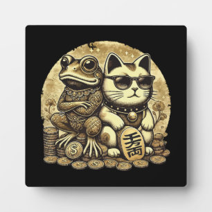 Maneki Neko and Jin Chan - Luck and Prosperity Plaque