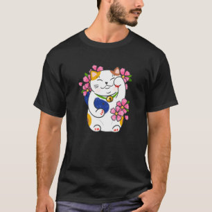 Maneki Neko Beckoning Lucky Cat Design T-Shirt