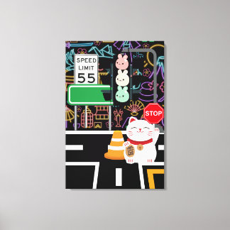 Maneki Neko Bunny Rabbit Wagashi Artwork Kawaii Canvas Print