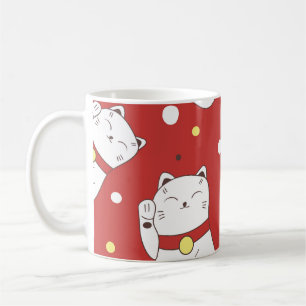 Maneki-Neko cat, Japanese doodle pattern. Coffee Mug