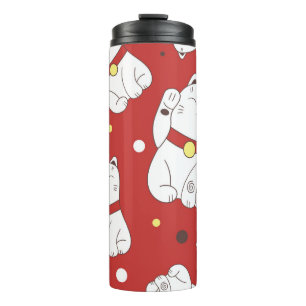 Maneki-Neko cat, Japanese doodle pattern. Thermal Tumbler