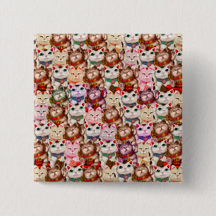 Maneki-neko cats pattern 15 cm square badge