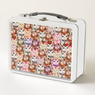 Maneki-neko cats pattern metal lunch box