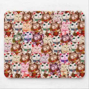 Maneki-neko cats pattern mouse mat