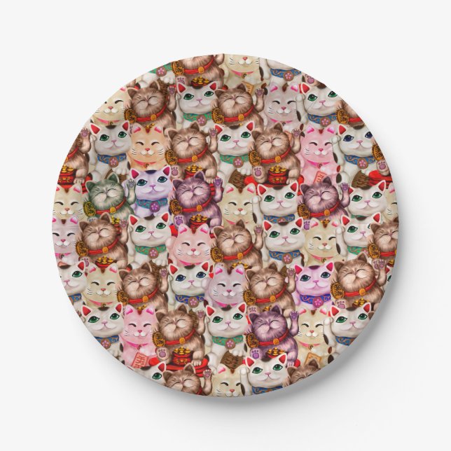 Maneki-neko cats pattern paper plate (Front)