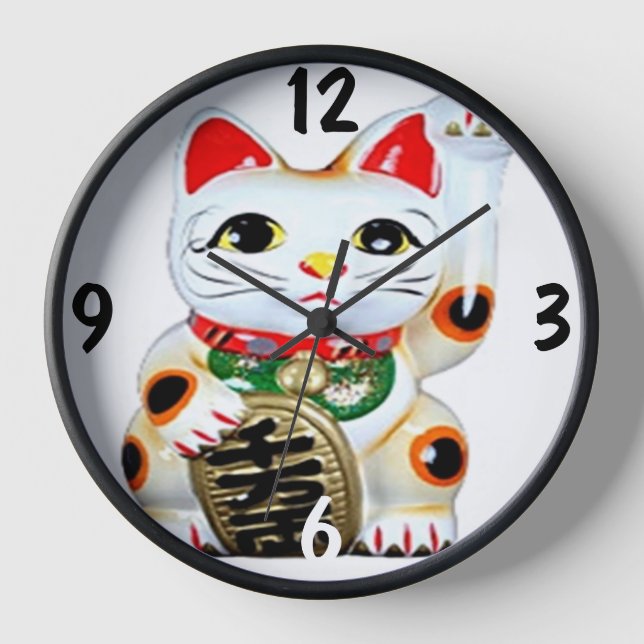 Maneki Neko Chinese good luck cat Clock (Front)