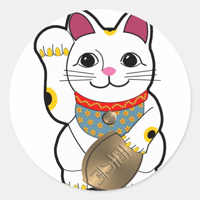 Maneki Neko Classic Round Sticker (Front)