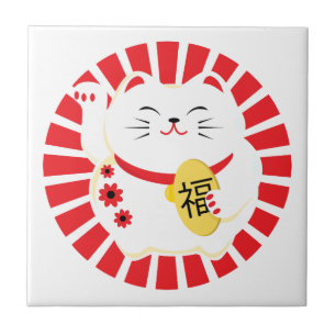 Maneki Neko Cute Lucky Cat Tile