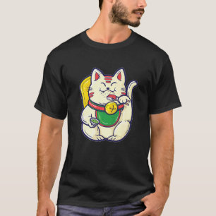 Maneki Neko Eating Sushi Asian Fortune Good Luck C T-Shirt