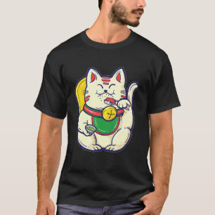 Maneki Neko Eating Sushi Asian Fortune Good Luck C T-Shirt