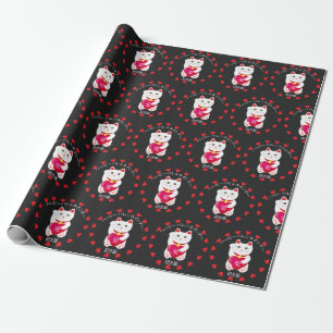 Maneki Neko for Valentine's Day Wrapping Paper