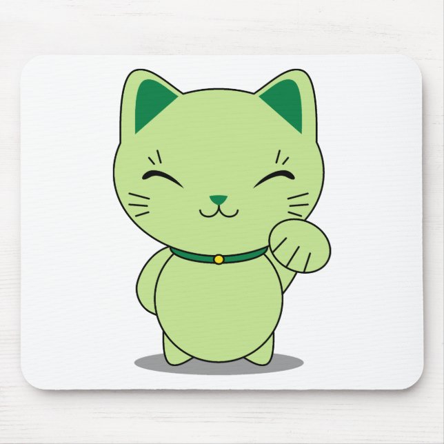 Maneki Neko - Green Lucky Cat Mouse Mat (Front)