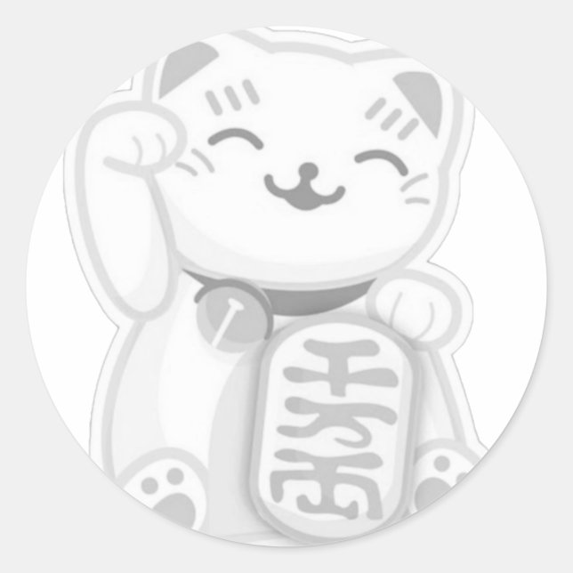 maneki neko grey classic round sticker (Front)