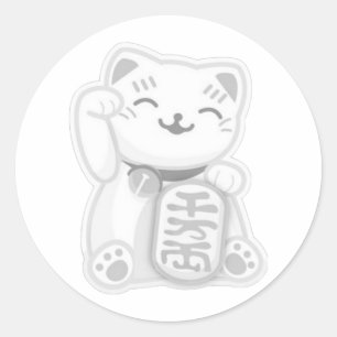 maneki neko grey classic round sticker