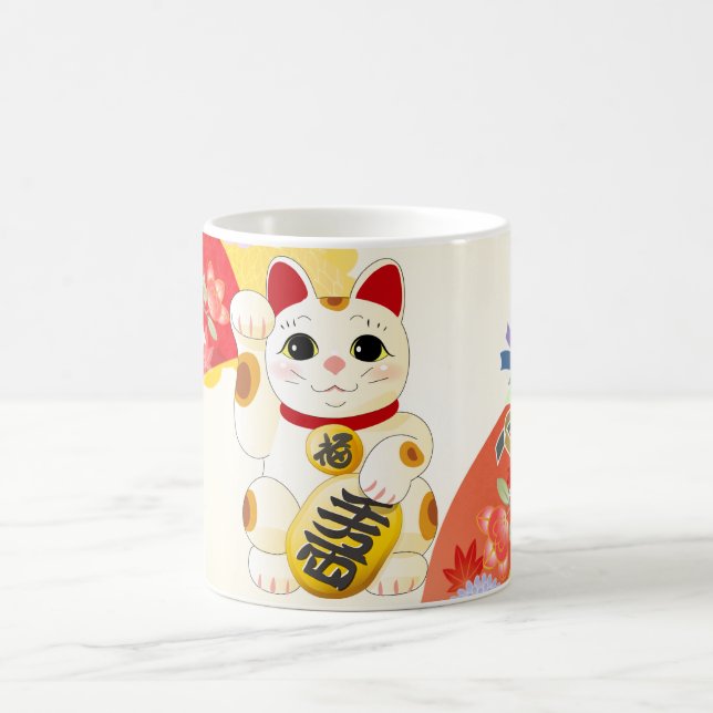 Maneki Neko Japanese Fortune Cat Coffee Mug (Center)