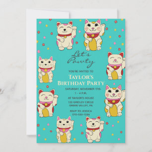 Maneki Neko Japanese Good Luck Cats Birthday Invitation