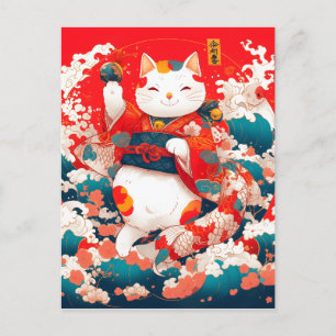 Maneki-Neko, Japanese Lucky Cat Holiday Postcard