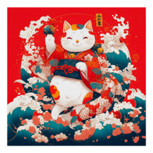 Maneki-Neko, Japanese Lucky Cat Poster