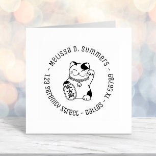 Maneki Neko Japanese Lucky Cat Round Address 2 Self-inking Stamp