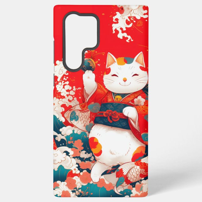 Maneki-Neko, Japanese Lucky Cat Samsung Galaxy S22 Ultra Case (Back)