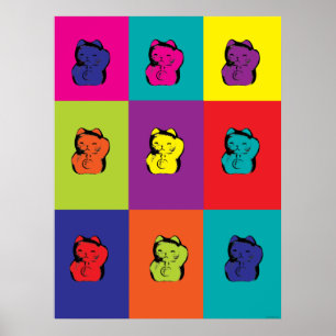 Maneki Neko kitty rainbow poster