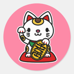 Maneki Neko (Lucky Cat) Classic Round Sticker