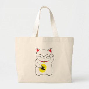 Maneki Neko Lucky Cat Large Tote Bag