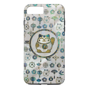 Maneki Neko Lucky cat on  pearl and abalone iPhone 8 Plus/7 Plus Case