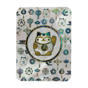 Maneki Neko Lucky cat on  pearl and abalone Magnet